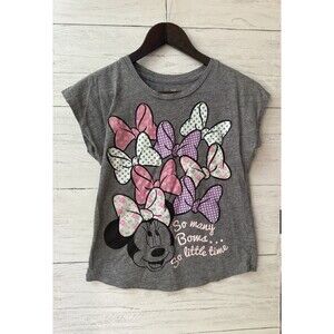 Minnie Mouse Disney Store Grey Girls L 10/12 tee shirt Lots of Bows